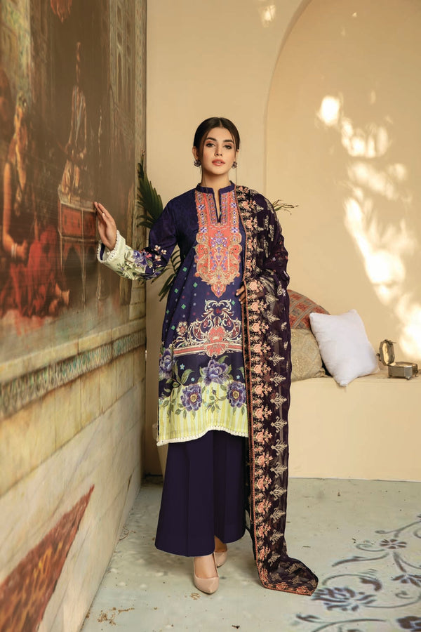 Purple Pace - Digital Printed And Embroidered Suvic Lawn