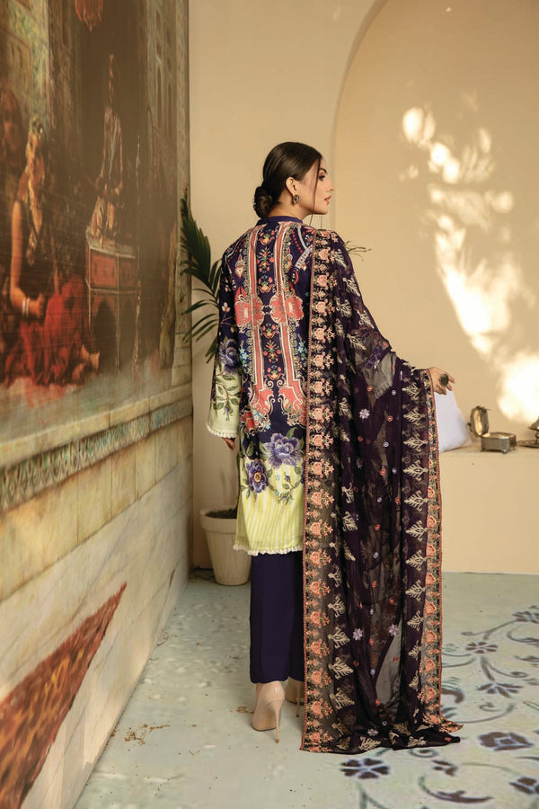 Purple Pace - Digital Printed And Embroidered Suvic Lawn