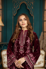 Charming Maroon - Stitched Embroidered Velvet 2PC