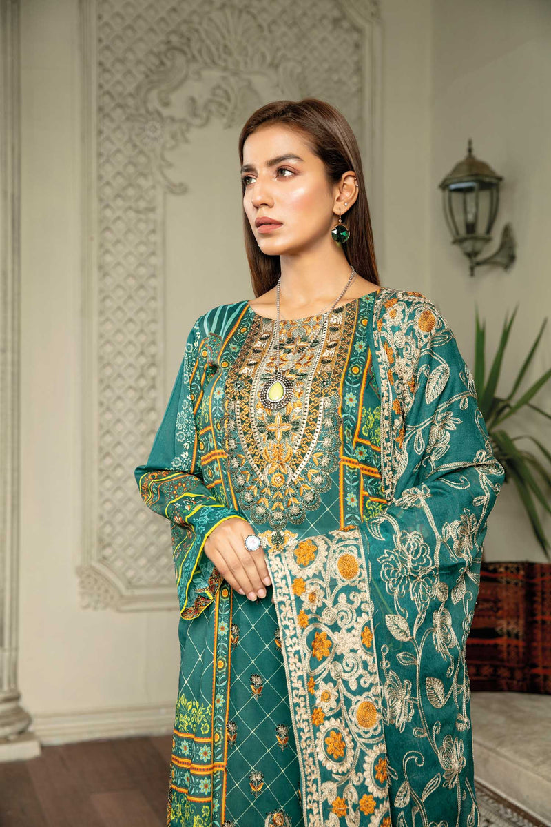 Gorgeous Green - Digital Printed & Embroidered Lawn 3PC