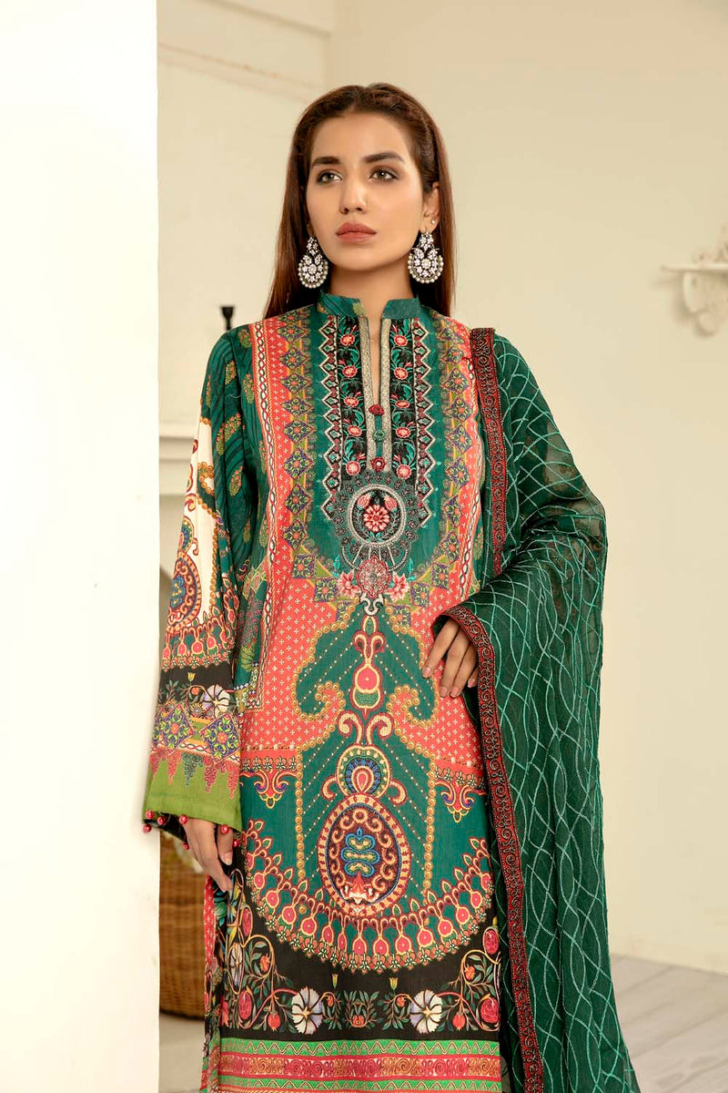 Malachite - Digital Printed & Embroidered Lawn