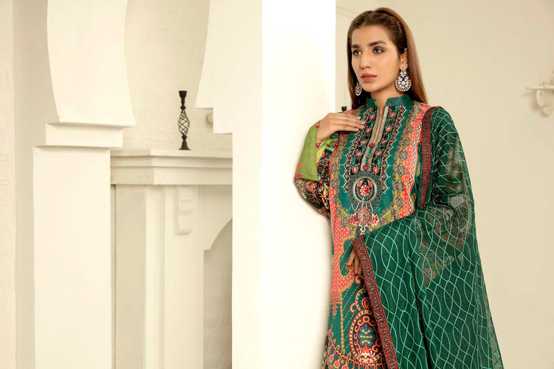 Malachite - Digital Printed & Embroidered Lawn