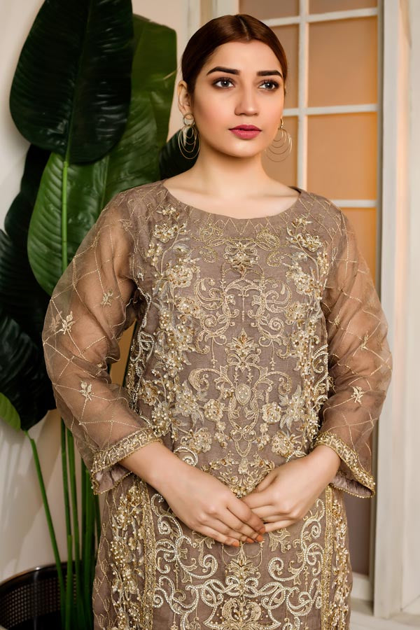 Almond Frost - Hand Embellished Embroidered Organza Shirt