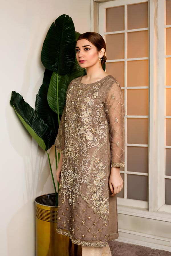 Almond Frost - Hand Embellished Embroidered Organza Shirt