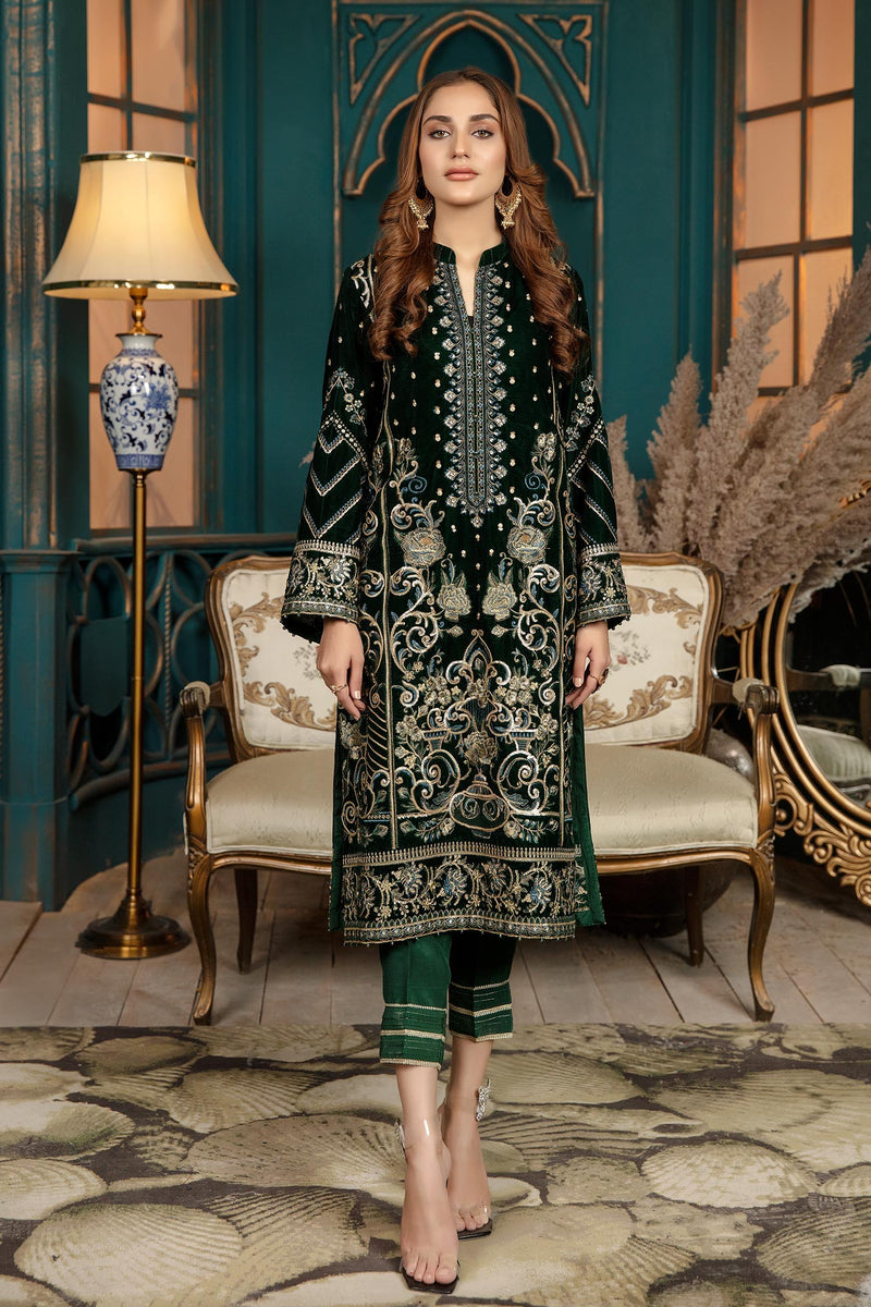 Forest Green - Stitched Embroidered Velvet 2PC
