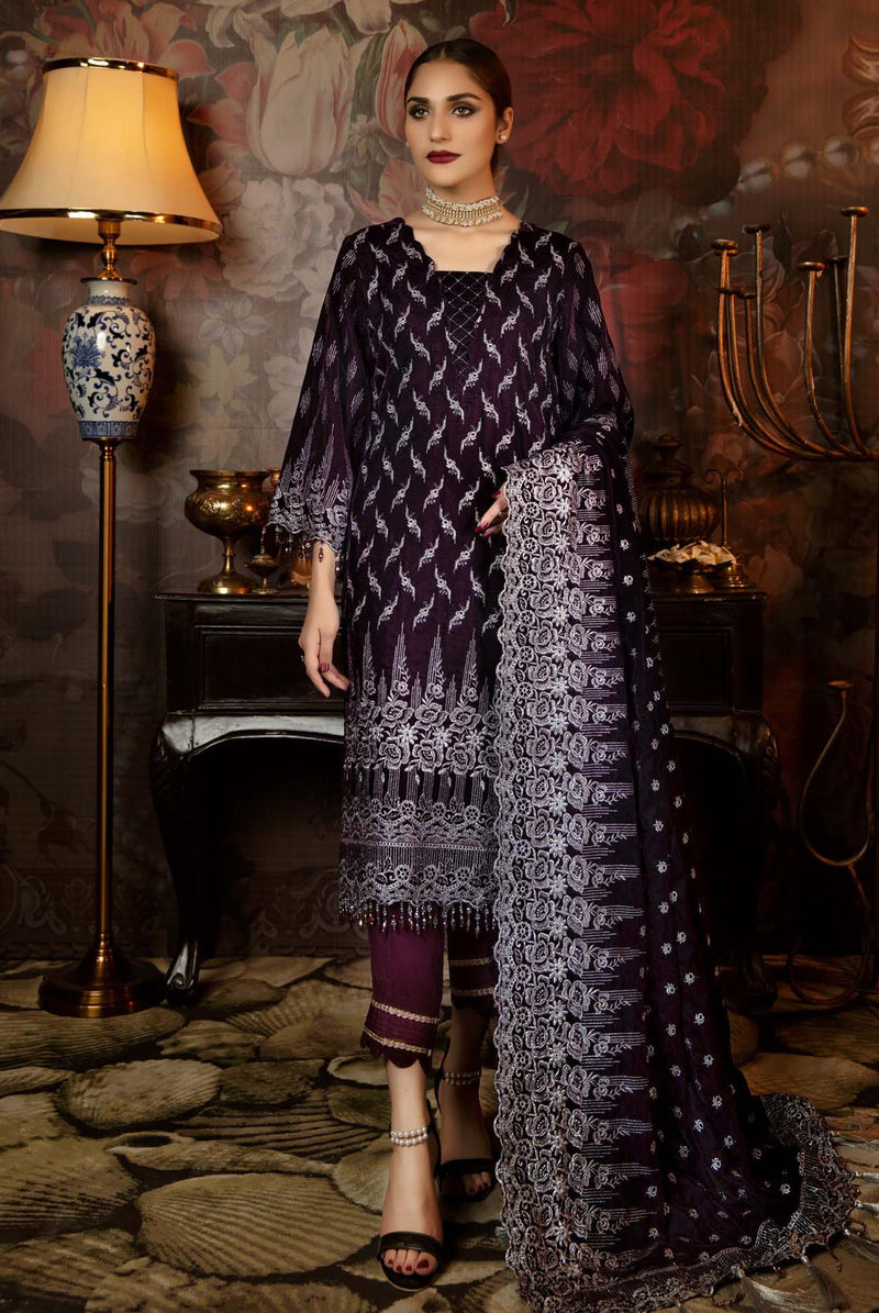 Hazel Rich - Embroidered Velvet 3PC Stitched