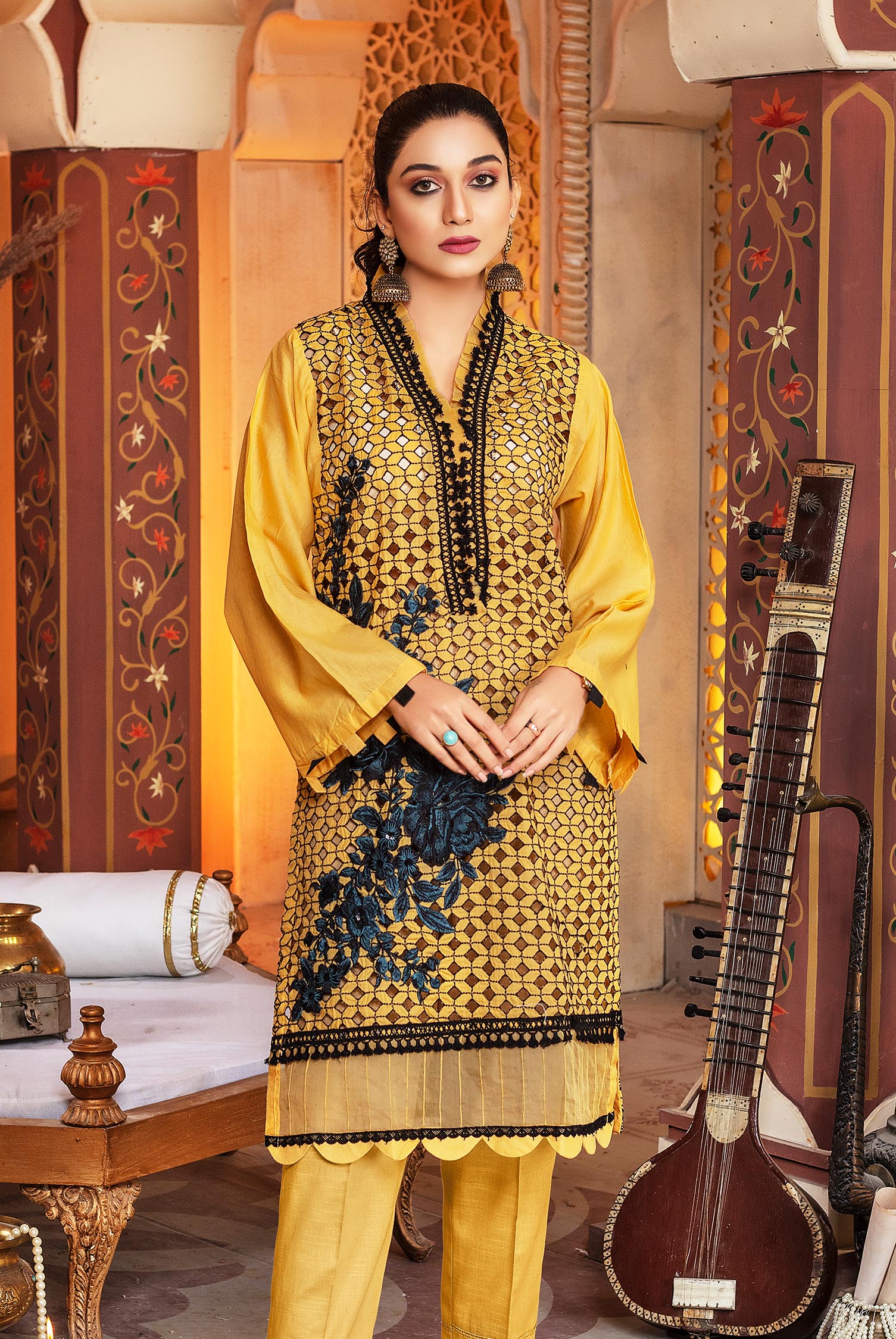 Sun Flower - Embroidered Schiflli Lawn Stitched