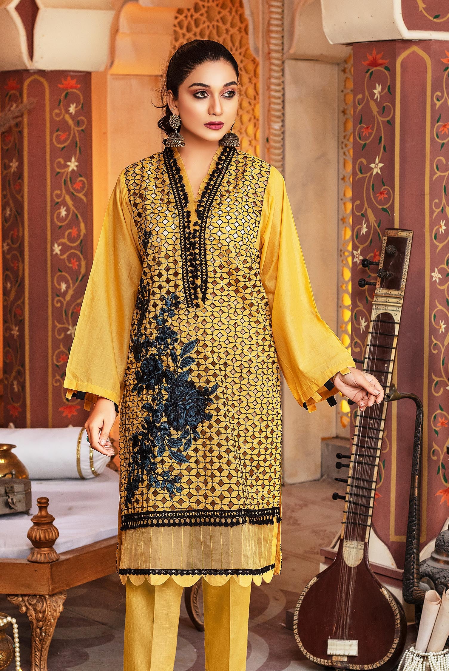 Sun Flower - Embroidered Schiflli Lawn Stitched
