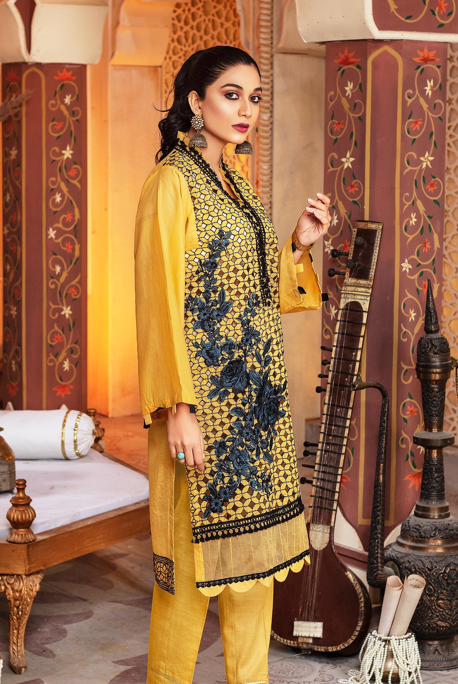 Sun Flower - Embroidered Schiflli Lawn Stitched