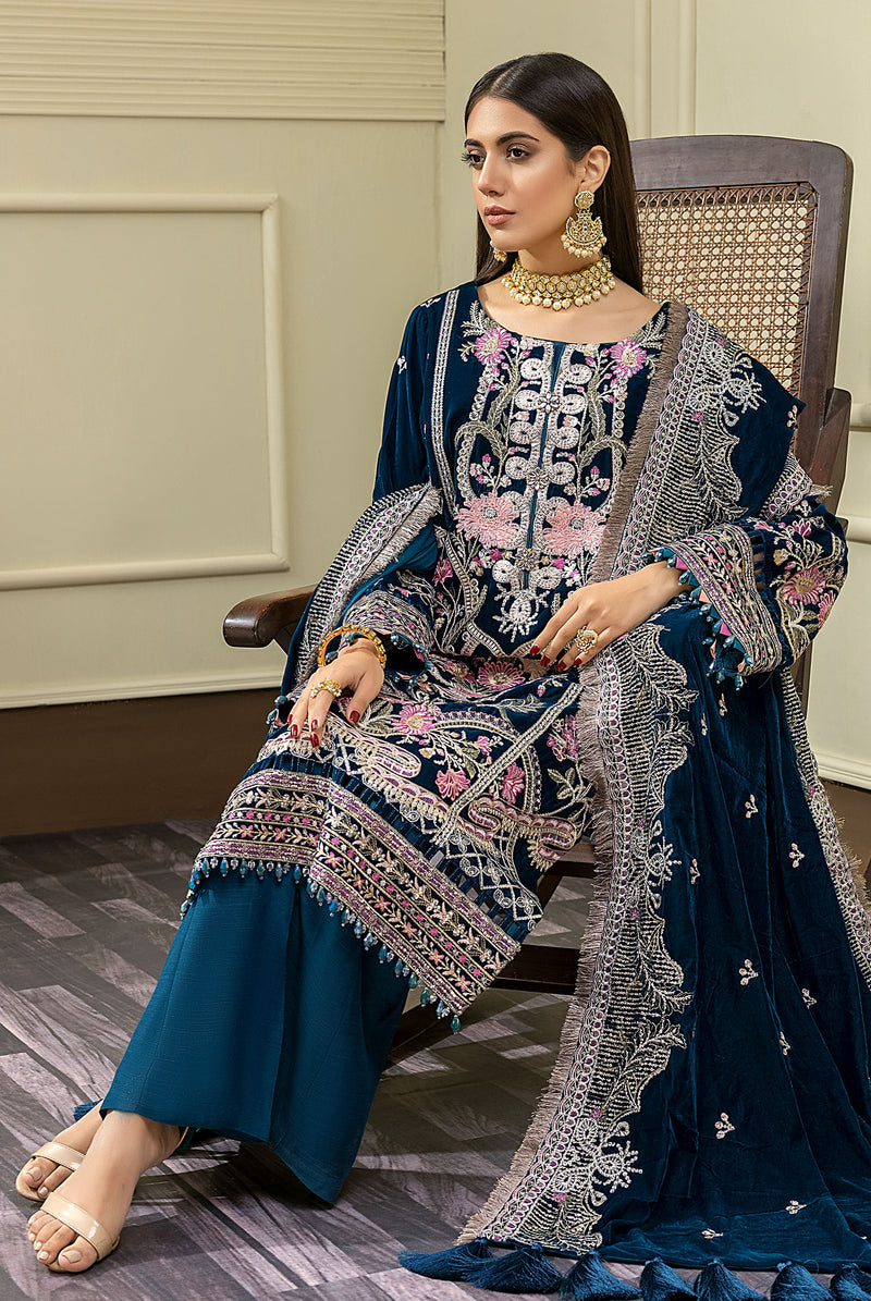 Flory Drop - Embroidered Velvet 3PC