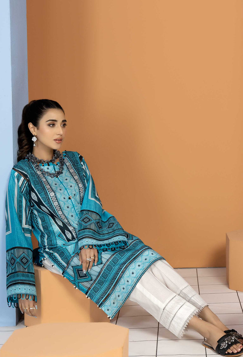 Aqua Blue - Unstitch Lawn Kurti