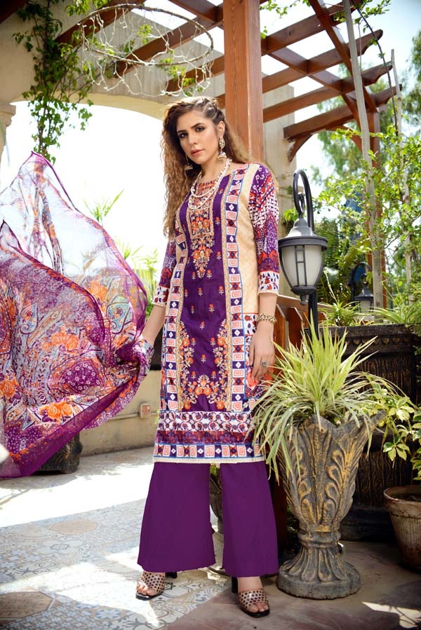 Banded Opal - Printed and Embroidered Lawn