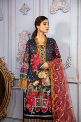 Rosa Dark - Digital Printed & Schiffli Embroidered Lawn 3PC