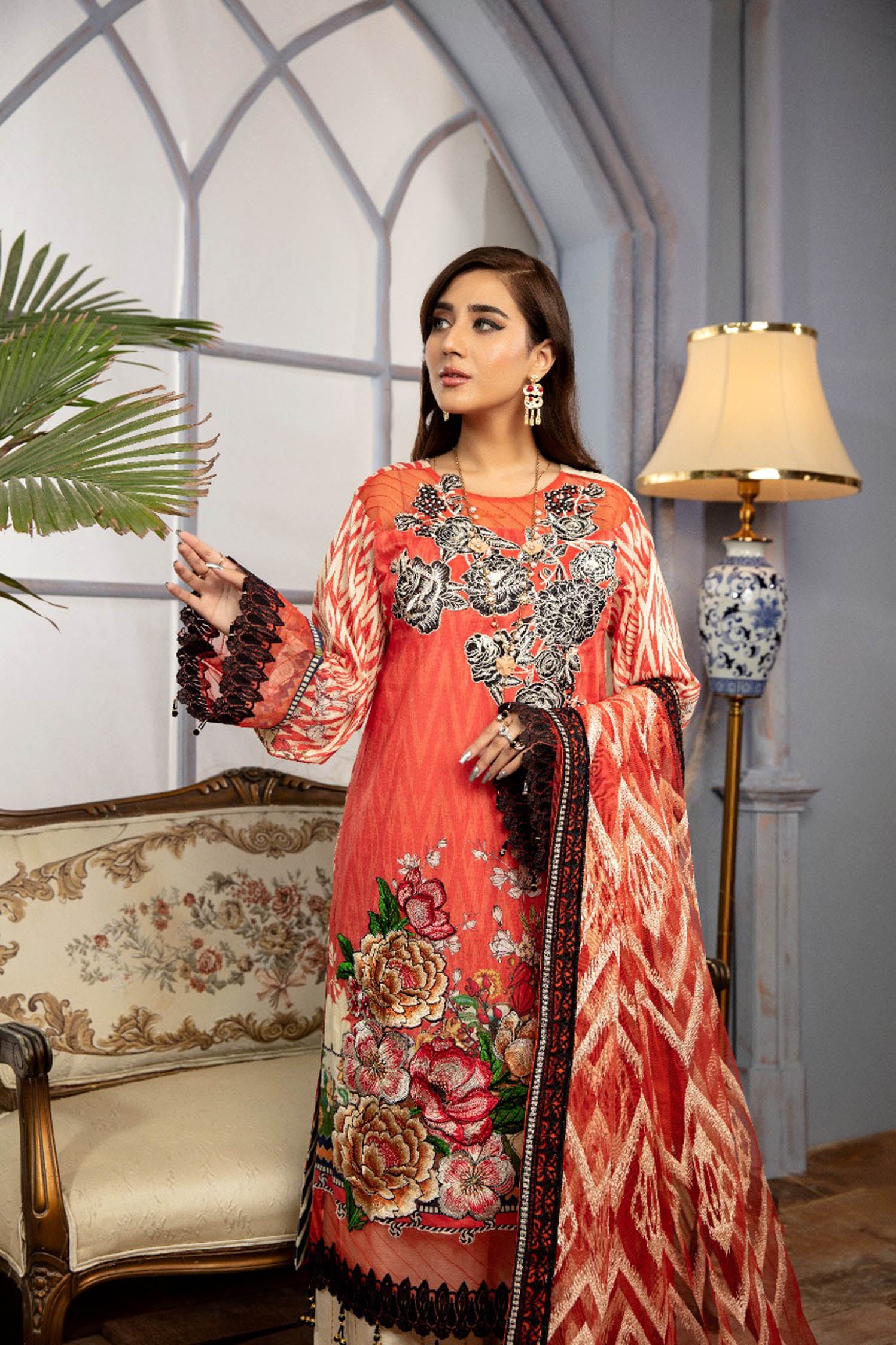 Sunset - Digital Printed & Schiffli Embroidered Lawn 3PC