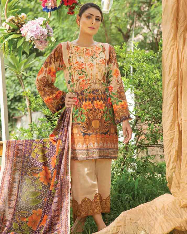 BEIGE BROWN- DIGITAL PRINTED & EMBROIDERED KHADDAR