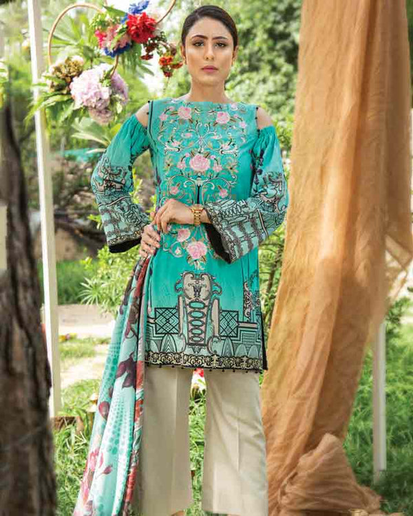 AQUA- DIGITAL PRINTED & EMBROIDERED KHADDAR
